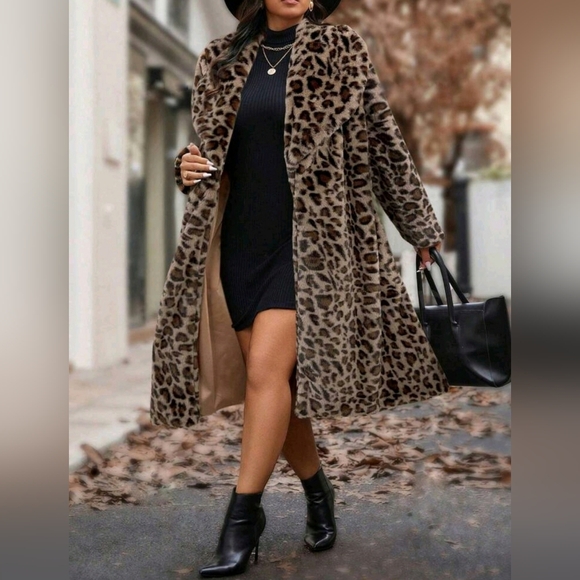 New Luxe Leopard Print Faux Fur Fluffy Coat Jacket Brown Black Tan - Picture 1 of 7